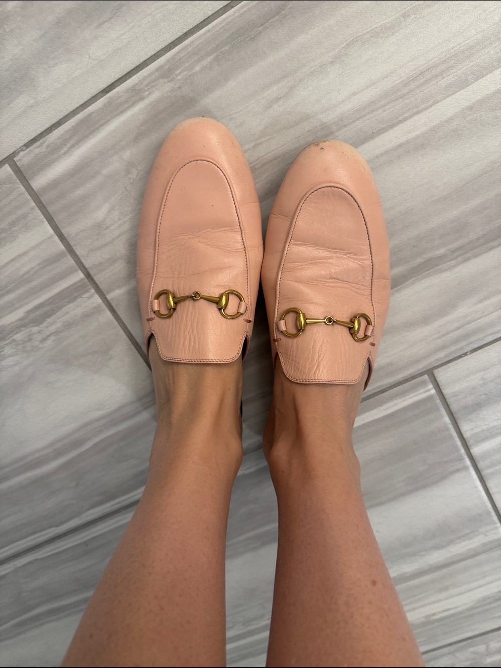 Gucci Pink Leather Horsebit Loafers